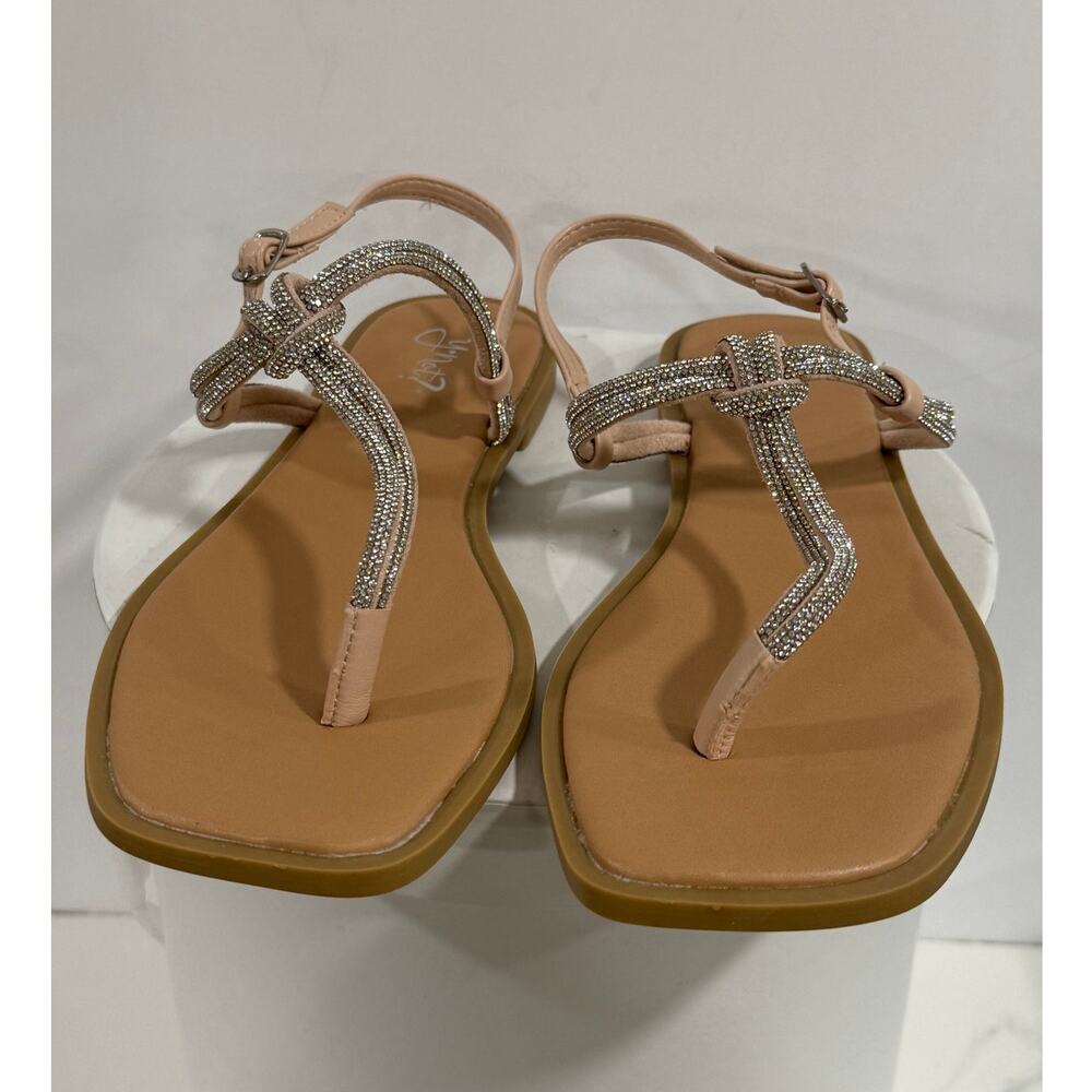 Rhinestone Strappy Thong Sandals Boho Sparkle Summer Flat Casual Womens 9M Shoes